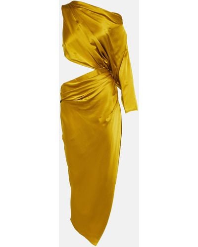 The Sei Cutout One-shoulder Silk Satin Midi Dress - Yellow
