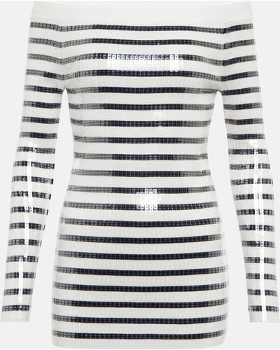 Jean Paul Gaultier Sequined Striped Sweater Minidress - Grey