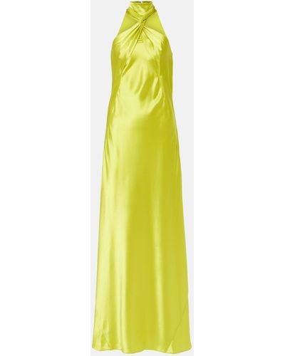 Galvan London Portico Halterneck Satin Gown - Yellow