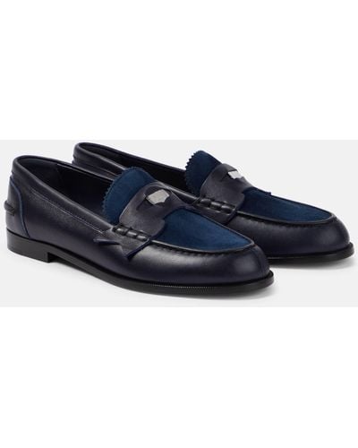 Christian Louboutin Penny Suede-trimmed Leather Loafers - Blue