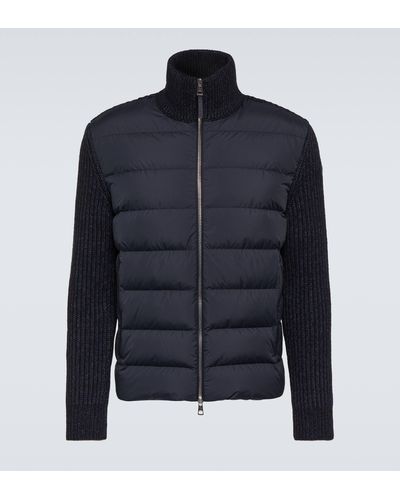Moncler Cotton And Wool Down Jacket - Blue