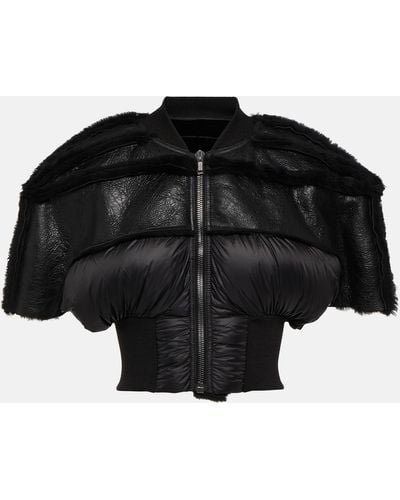 Rick Owens Shearling-trimmed Leather And Down Jacket - Black