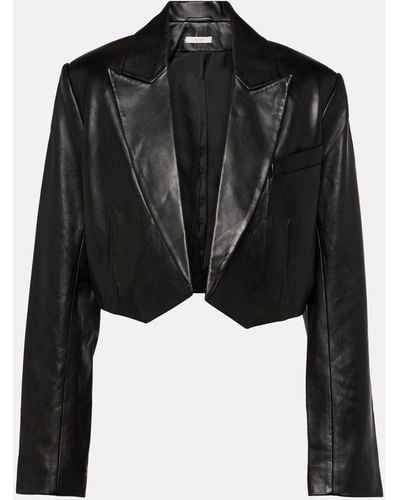 The Sei Cropped Leather Blazer - Black