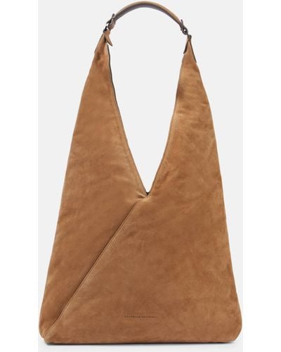 Brunello Cucinelli Embellished Suede Shoulder Bag - Brown