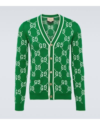 Gucci GG Intarsia Cotton Cardigan - Green