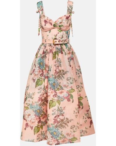 Zimmermann Matchmaker Linen And Silk Midi Dress - Pink