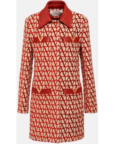 Valentino Logo Leather-trimmed Canvas Coat - Red
