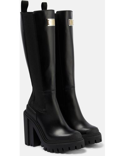 Dolce & Gabbana 90mm Logo-plaque Slip-on Boots - Black