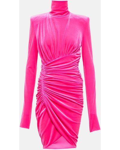 Alexandre Vauthier Ruched Velvet Minidress - Pink