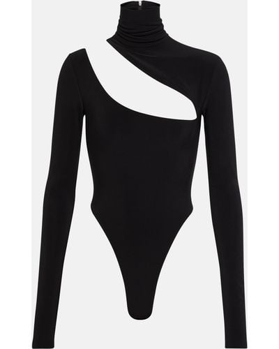 LAQUAN SMITH Turtleneck Asymmetrical Cutout Bodysuit - Black