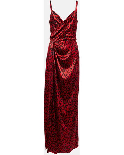 Dolce & Gabbana Draped Leopard-print Silk-blend Satin Maxi Dress - Red