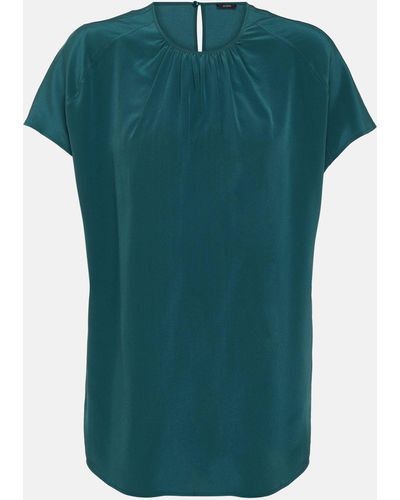 JOSEPH Soie Broca Silk Crepe Top - Green