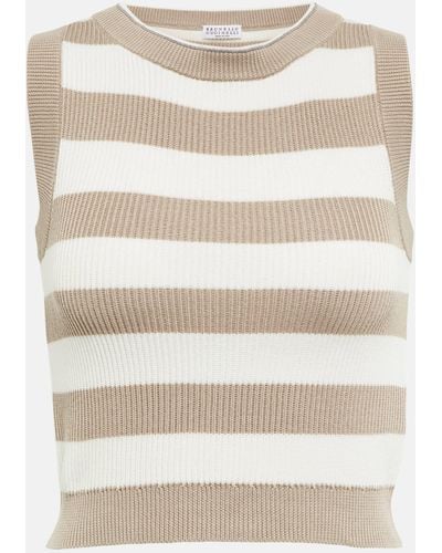 Brunello Cucinelli Ribbed-knit Cropped Cotton Tank Top - Natural