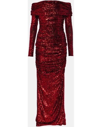 Dolce & Gabbana Sequined Off-shoulder Ruched Gown - Red