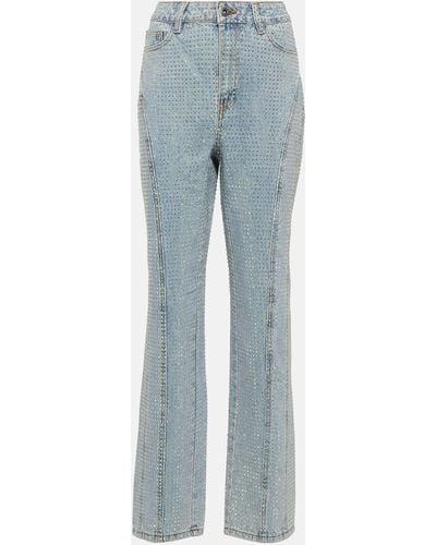 Self-Portrait Embellished High-rise Straight Jeans - Blue