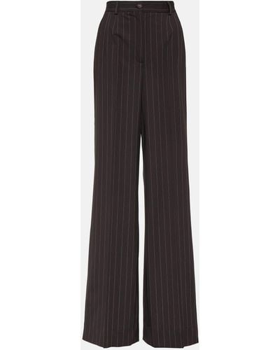 Dolce & Gabbana Pinstripe High-rise Wool Wide-leg Pants - Black