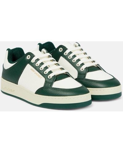 Saint Laurent Sl61 Logo-print Leather Low-top Sneakers - Green