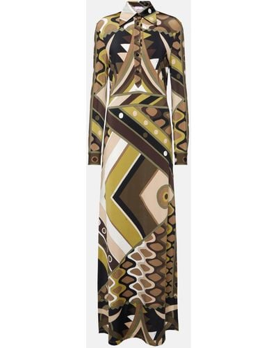 Emilio Pucci Vivara-printed Satin Jersey Maxi Dress - Metallic