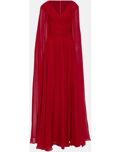 Elie Saab Draped V-neck Silk Gown - Red