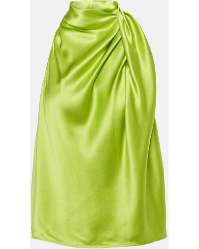 The Sei Draped High-neck Silk Satin Top - Green