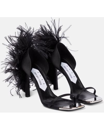 Area X Sergio Rossi Amazona Feather-trimmed Sandals - Black