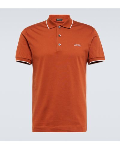 Zegna Cotton-blend Pique Polo Shirt - Orange