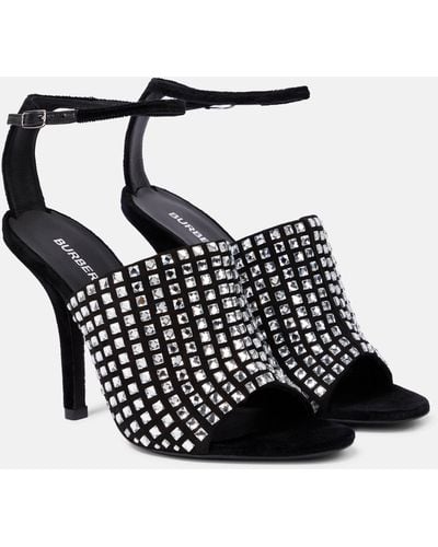 Burberry Crystal-embellished Velvet Sandals - Black