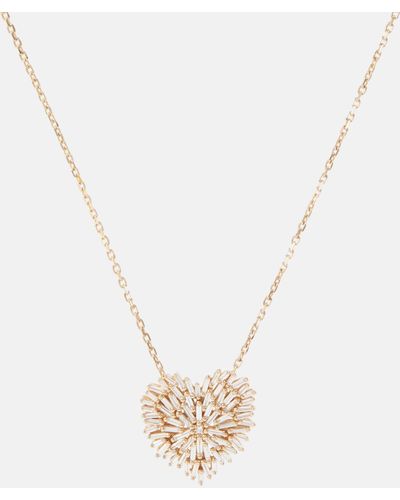 Suzanne Kalan Classic Medium 18kt Gold Heart Necklace With Diamonds - Metallic