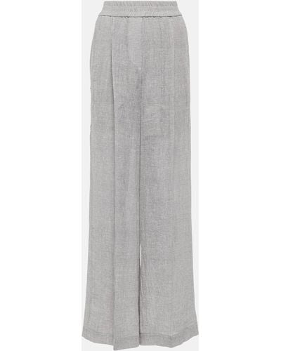 Brunello Cucinelli Low-rise Linen-blend Wide-leg Sweatpants - Grey