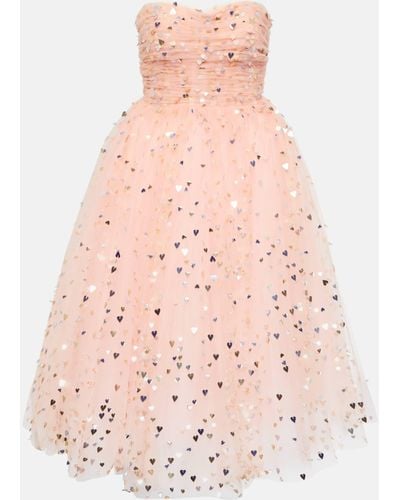 Carolina Herrera Sequined Strapless Tulle Midi Dress - Pink
