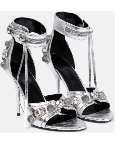 Balenciaga Cagole Embellished Leather Sandals - Black