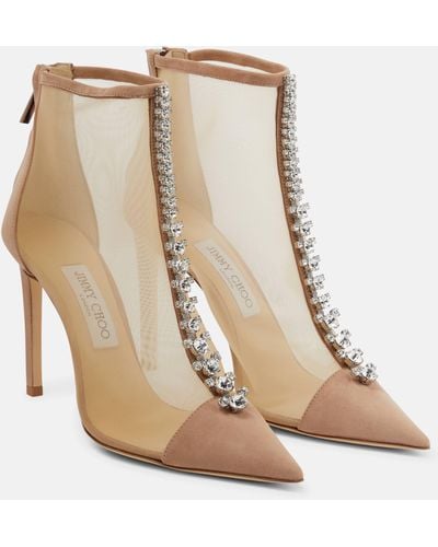 Jimmy Choo Bing 100 Crystal-embellished Suede And Mesh Heeled Boots - Natural