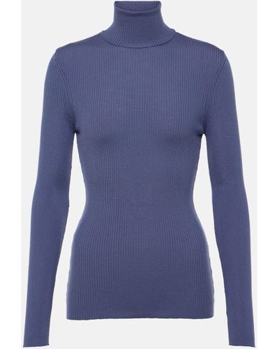 Wolford Ribbed-knit Virgin Wool Turtleneck Top - Blue