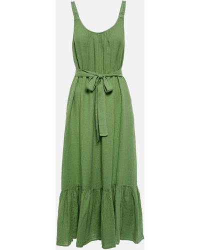 Velvet Linen Maxi Dress - Green