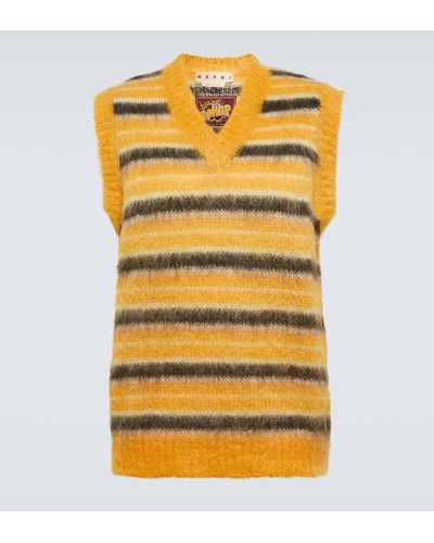 Marni Striped Mohair-blend Sweater Vest - Yellow