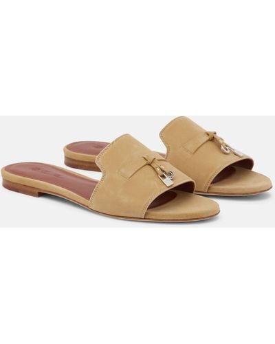 Loro Piana Summer Charms Suede Sandals - Natural