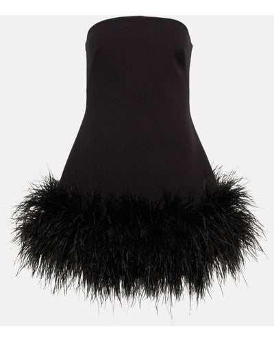 Safiyaa Strapless Feather-trimmed Minidress - Black
