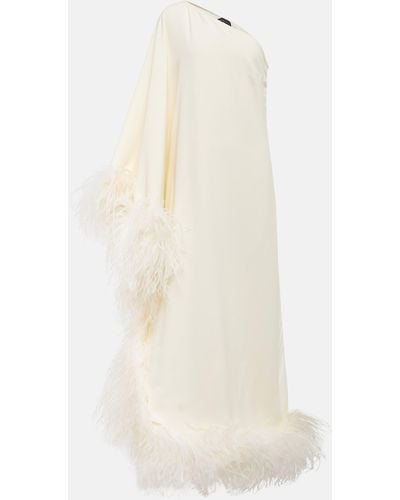 ‎Taller Marmo Ubud One-shoulder Feather-trimmed Crepe Maxi Dress - White