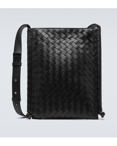 Bottega Veneta Large Intrecciato Leather Messenger Bag - Black