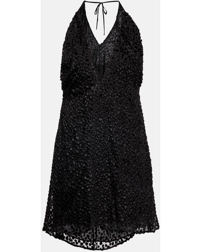 Saint Laurent Flocked Minidress - Black