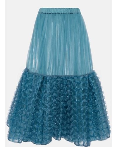 Noir Kei Ninomiya Ruffle-trimmed Tulle Midi Skirt - Blue