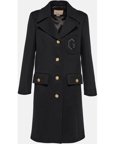 Gucci Double G Embroidery Wool Coat - Black