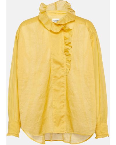 Isabel Marant Pamias Ruffle-trimmed Cotton Voile Top - Yellow