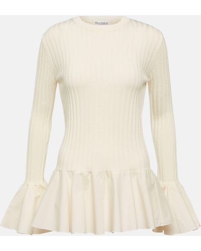 JW Anderson Ruffled Ribbed-knit Wool Sweater - Natural