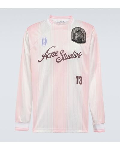 Acne Studios Logo Striped Satin T-shirt - Pink