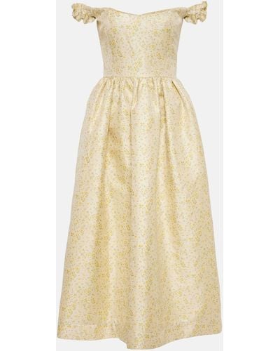 Markarian Off-shoulder Embroidered Midi Dress - Yellow
