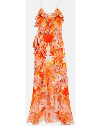 Camilla Floral Silk Maxi Dress - Orange