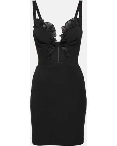 Nensi Dojaka Ruffled Cutout Jersey Minidress - Black