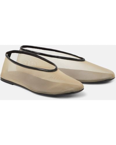 Khaite Marcy Leather-trimmed Mesh Ballet Flats - Natural