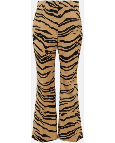 Stella McCartney Tiger-print Wool-blend Flared Pants - Metallic